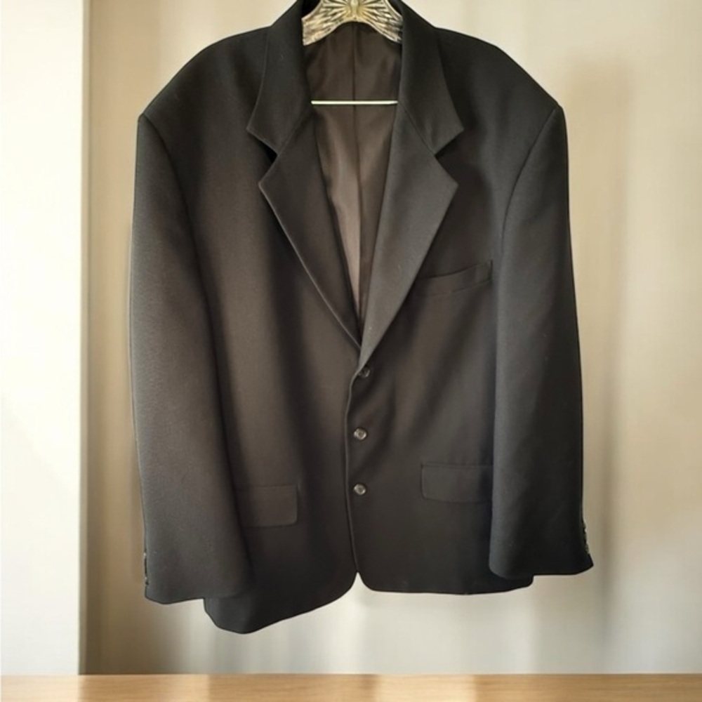 Savane Men’s blazer  suit jacket Size 44 R Black Wool Blend Sport Coat
